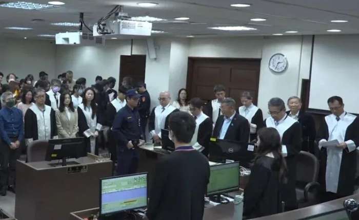 图为柯文哲案在台北地院审理的法庭实况。 图片来源：台湾联合新闻网